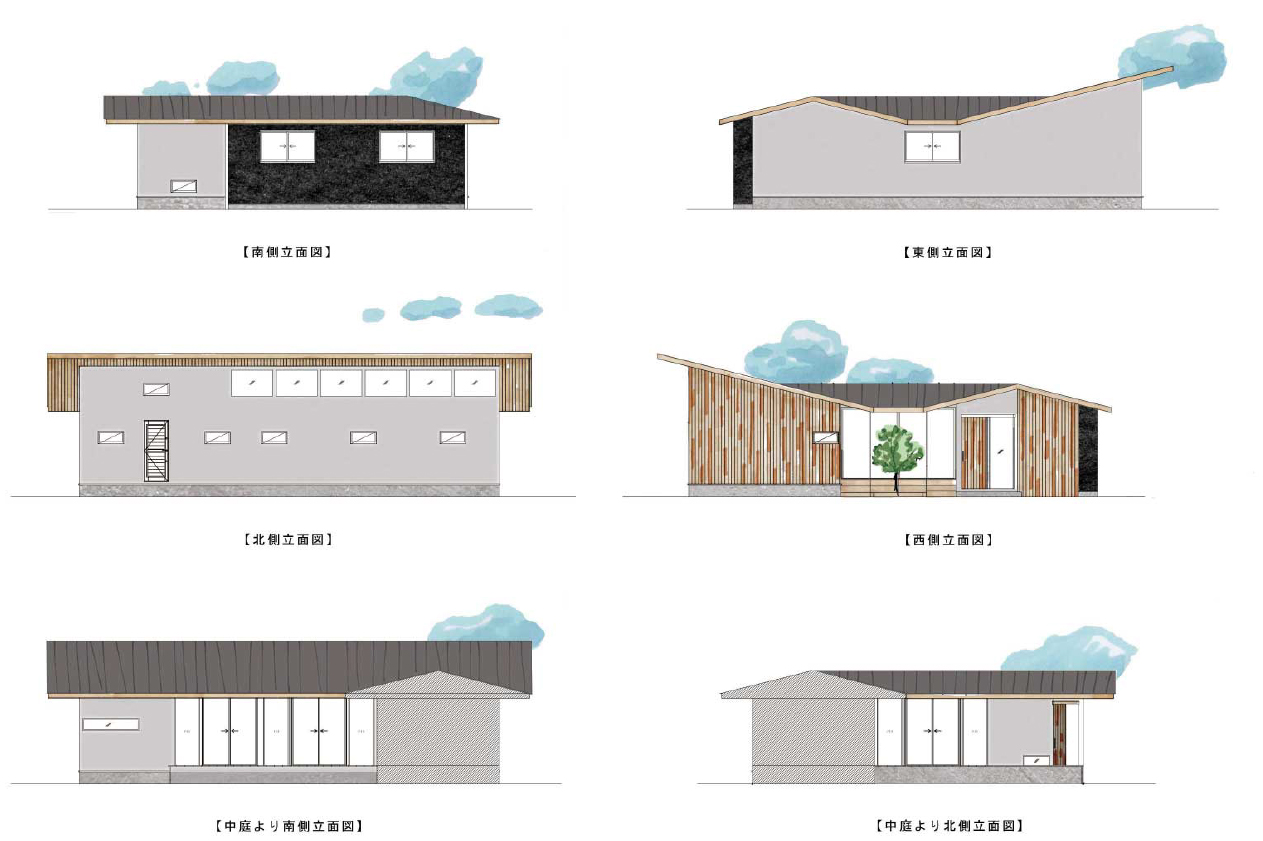 小さな町下関の設計事務所｜イケベ住宅建築 中庭を中心に住う平家の家CGパース